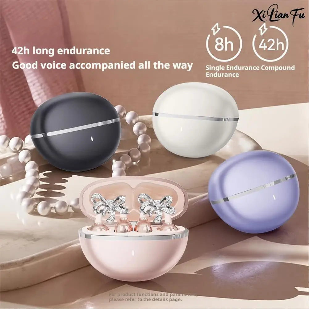 VIVO Clip-on Earbuds Wireless Bluetooth Open Ear Headphones with Detachable Crystal Bowknot Earrings Sports Fitness Workouts