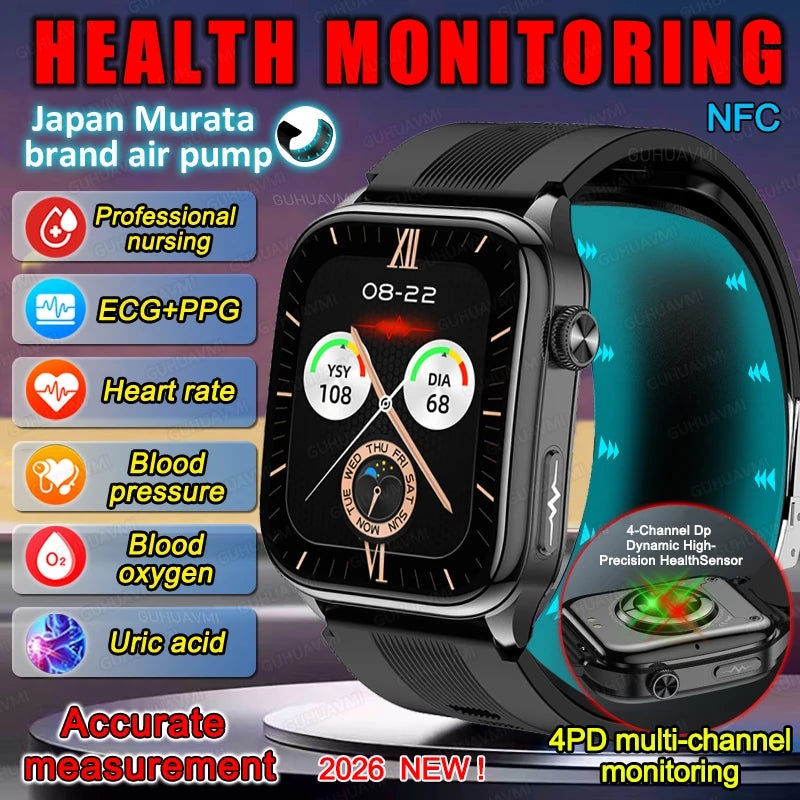 Smart Watches Men Air Pump Blood Pressure Accurate Measure Micro Physical Examination Sport Fitness Airbag SmartWatch ECG AMOLED