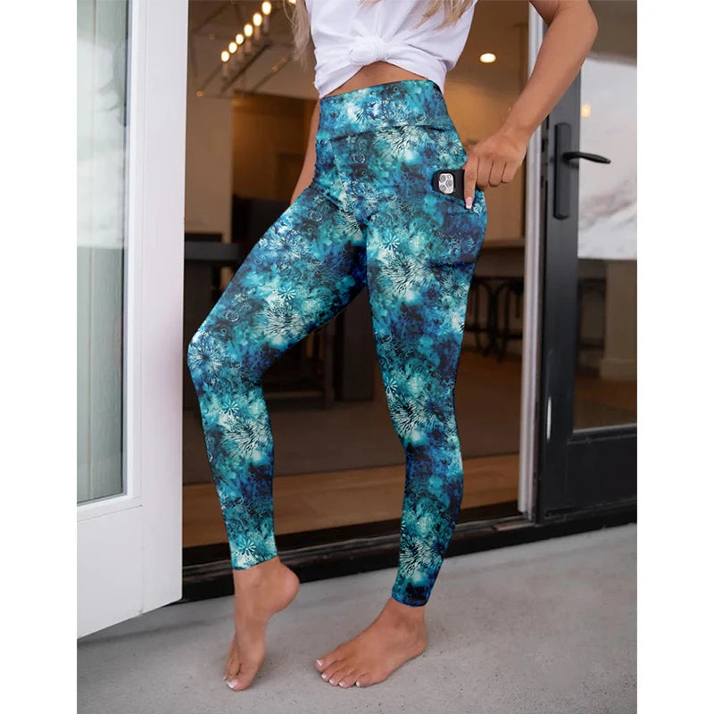 LETSFIND High Waist Women's Fitness Leggings 3D Digital Print Sexy Pockert Elastic Pants Fashionable Gym Trousers