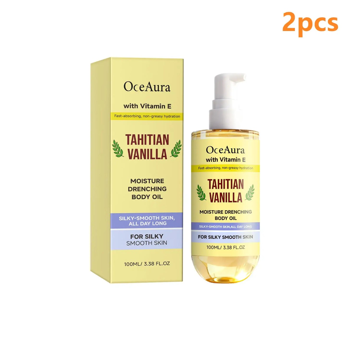 OceAura Moisturizing Body Oil Vanilla Deep Hydration Non-greasy Silky Smooth Skin Texture Improvement Vitamin E Body Massage Oil