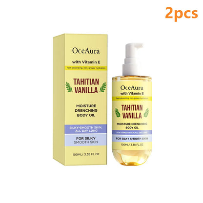 OceAura Moisturizing Body Oil Vanilla Deep Hydration Non-greasy Silky Smooth Skin Texture Improvement Vitamin E Body Massage Oil