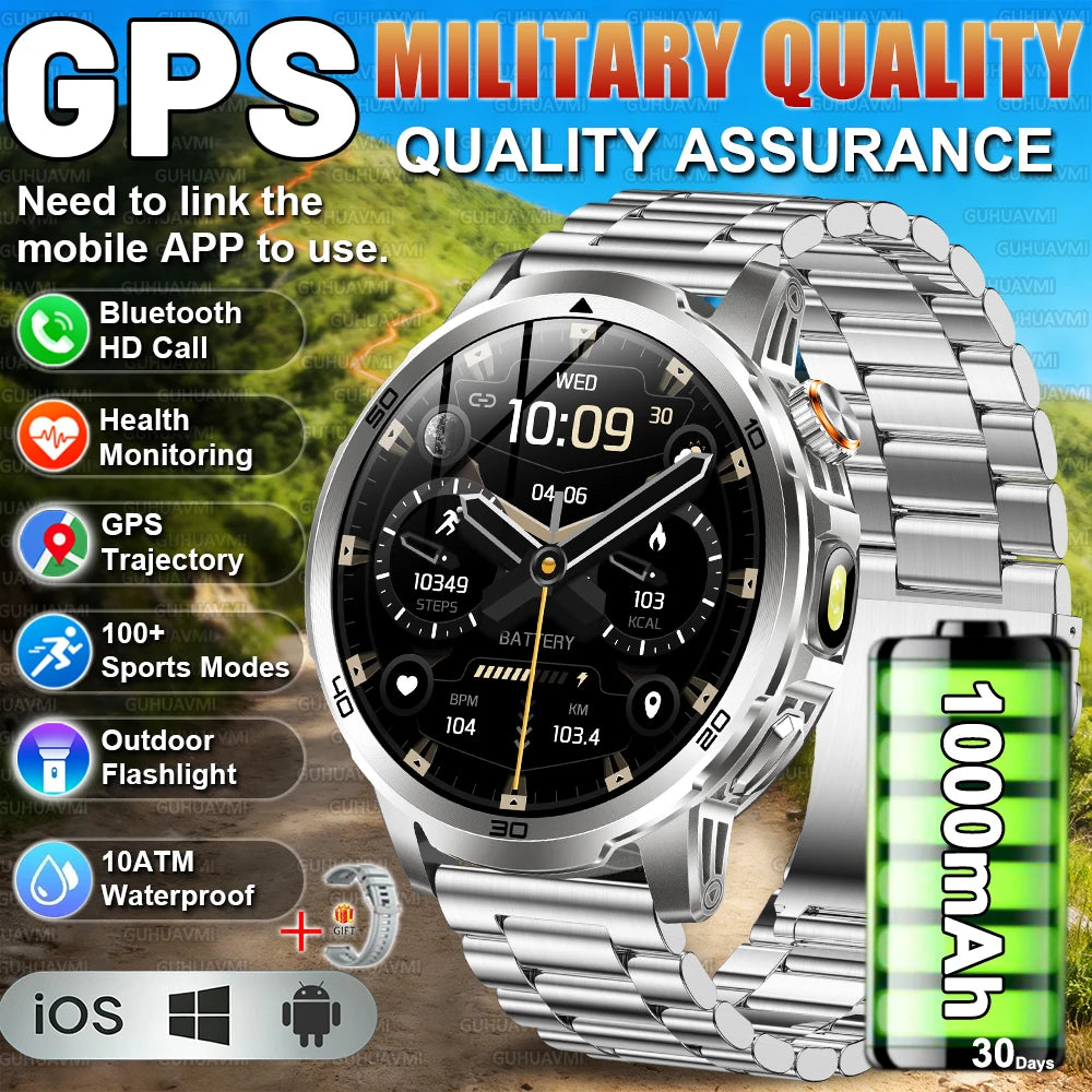 2026 New outdoor Smart watch Men 1.85 Inch AMOLED On Display 1000mAh Battery BT Call Heart Rate SpO2 Fitness Tracker Wristband