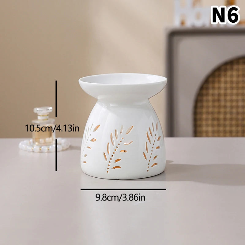 White Ceramic Hollow Incense Burner Candle Essential Oil Aromatherapy Diffuser Middle East Home Decor Ornament