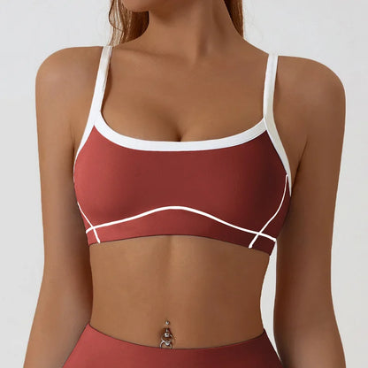 Nude High-elasticity Yoga Suit Contrasting Color Bra Halter Top Hip-lifting Fitness Line Shorts Pilates Sports Set
