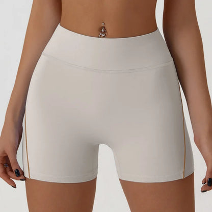 Nude High-elasticity Yoga Suit Contrasting Color Bra Halter Top Hip-lifting Fitness Line Shorts Pilates Sports Set