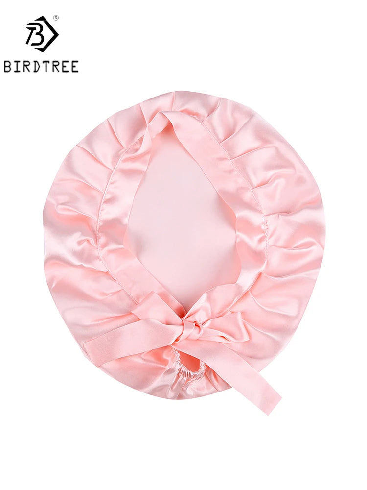 BirdTree 100% Real Silk Sleep Cap for Women, Hair Care Natural 19 Momme Silk Postpartum Hat, Night Bonnet with Tie T32101X