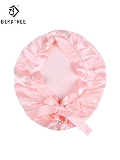 BirdTree 100% Real Silk Sleep Cap for Women, Hair Care Natural 19 Momme Silk Postpartum Hat, Night Bonnet with Tie T32101X