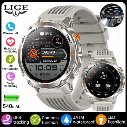 LIGE 2026 New Professional GPS Track Sports Smartwatch Outdoor RIDE Run Compass Altimeter 3ATM Fitness Bracelets 540mAh Watches