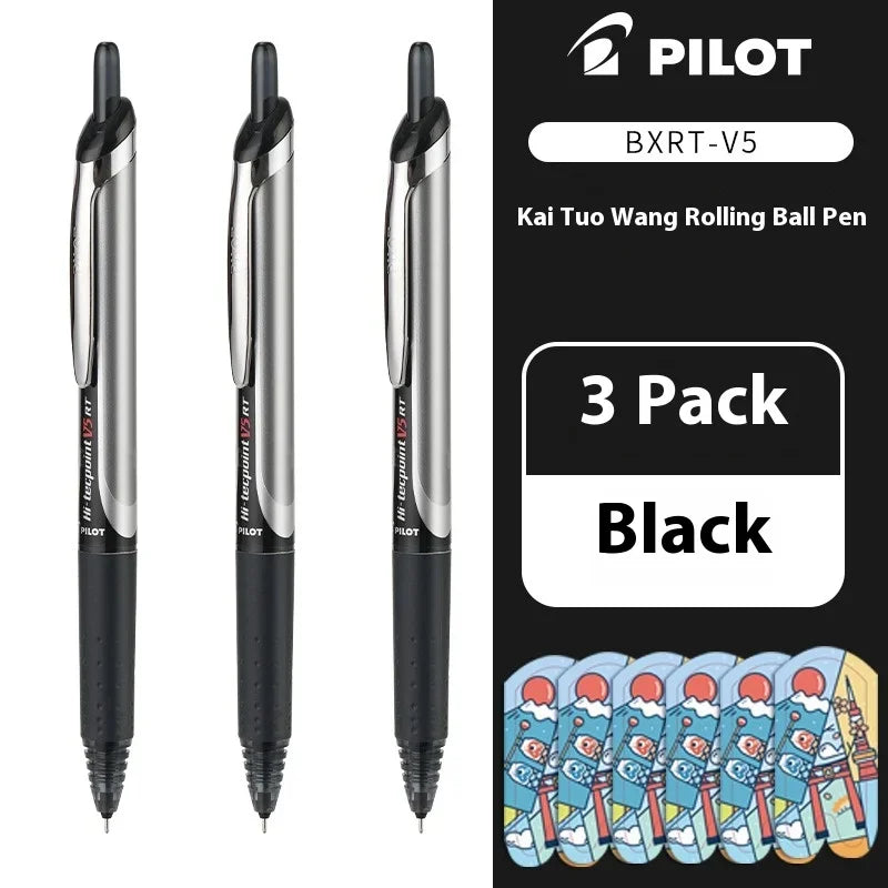Japanese Pilot Gel Pen, BXRT-V5 0.5mm Metal Needle Tip Black Red Blue Ink,Premium Smooth&Precise for Signing,Exams,Journaling