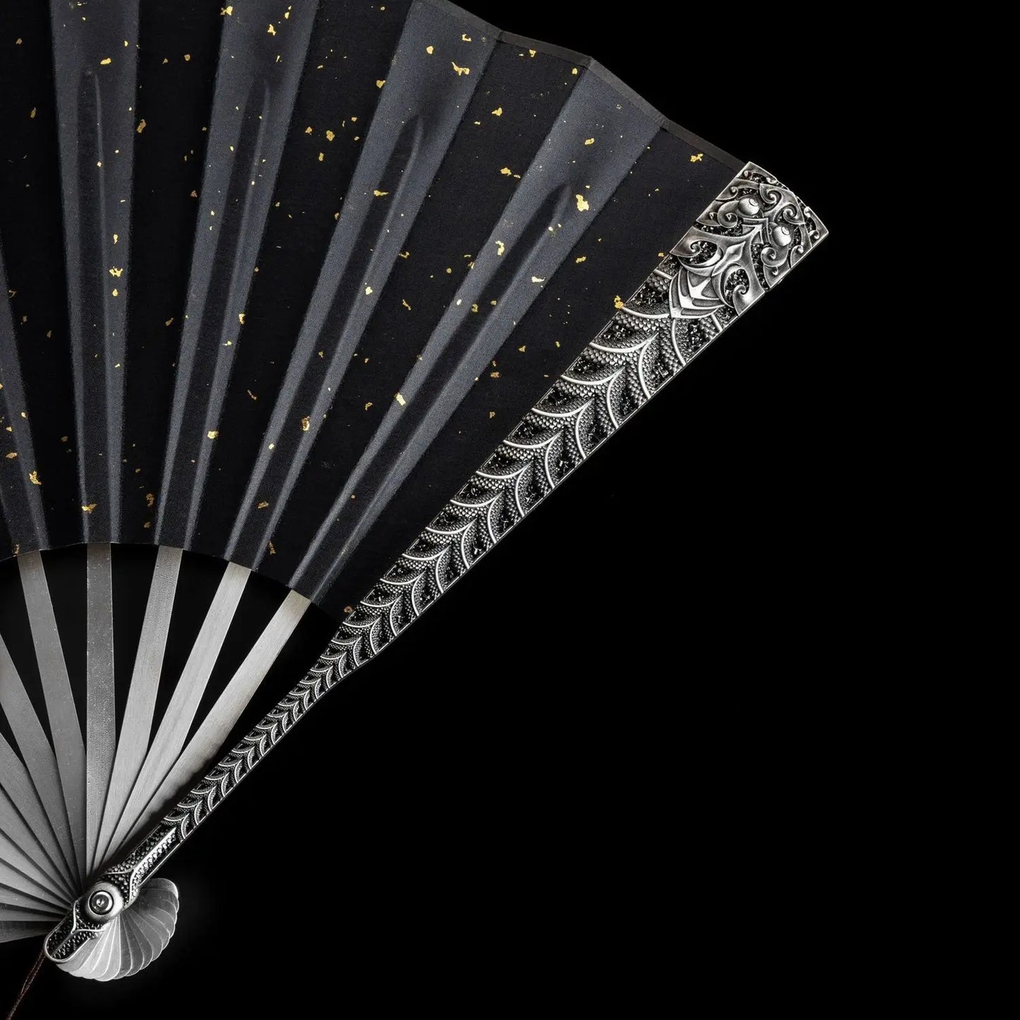 A 10-inch all-metal fan ornament made of classical printed and dyed silk fabric with dragon patterns
