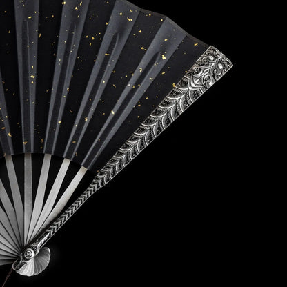 A 10-inch all-metal fan ornament made of classical printed and dyed silk fabric with dragon patterns