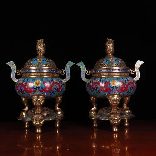 Incense burner household indoor living room copper body filigree enamel color pure copper incense burner accessories
