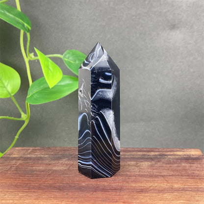 Black Agate Crystal Tower Natural Gem Obelisk Exquisite Home Decoration Ornament Rare Material for Relaxation And Energy