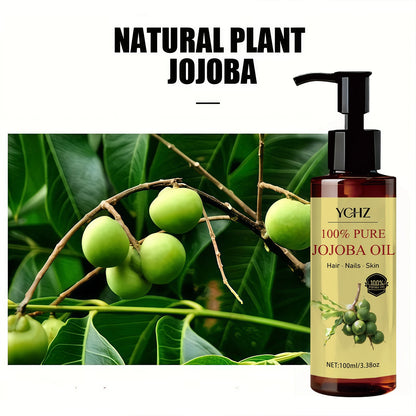 Jojoba Oil—Pure Natural Skin Care and Hair Care Product, Moisturizes the Skin, Nourishes the Scalp and Hair. Suitable for the Face, Neck, Hair, Hands, Feet, and Body, Can Be Used for Massage, Skin Care, and Eyelash Care.