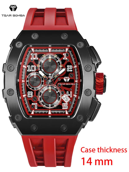 TSAR BOMBA Tonneau Watches for Men Sapphire Quartz Wristwatch Fashion Timepiece 5ATM Waterproof Clock Luxury Mens Watch