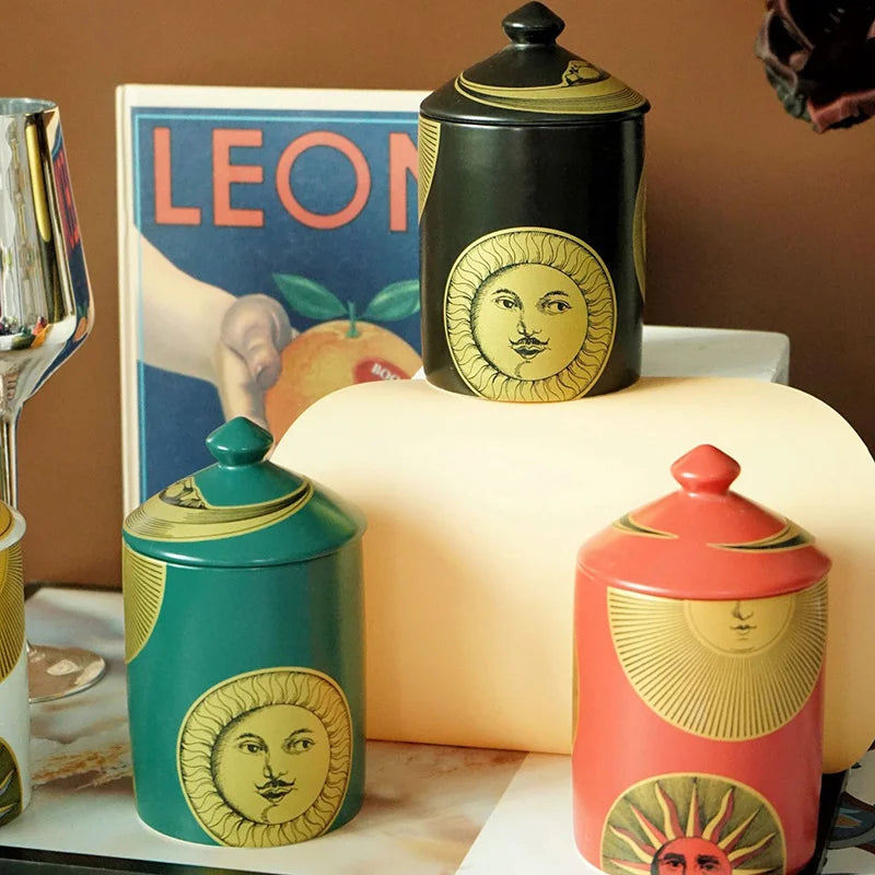 Nordic Retro Face Ceramic Jar Storage Bottle Aromatherapy Candle Cup Shaped Face Tea Jar Storage Box Container Crafts Decoration