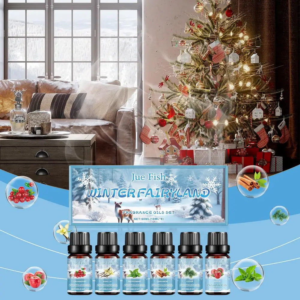 Aromatherapy Oil Set for Diffuser Fragrance Oil Kit 6Pieces Oil Set Winter Scented Oil Pure Blend Diffuser Oil for Humidifier