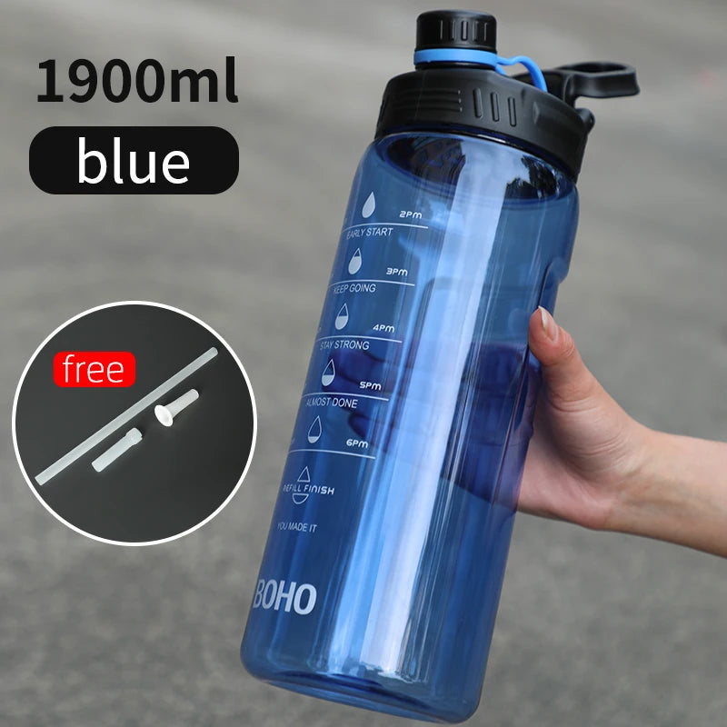 Fjbottle 2 Liter Water Bottle With Straw Large Portable Travel Bottles Sports Fitness Cup with Time Scale