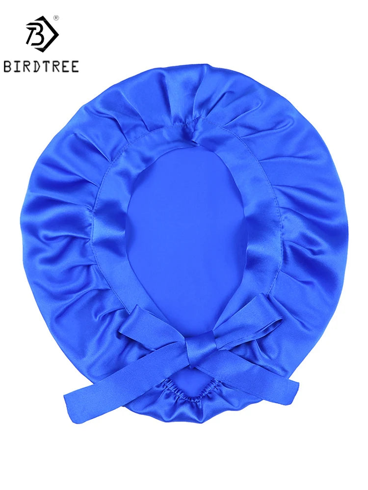 BirdTree 100% Real Silk Sleep Cap for Women, Hair Care Natural 19 Momme Silk Postpartum Hat, Night Bonnet with Tie T32101X