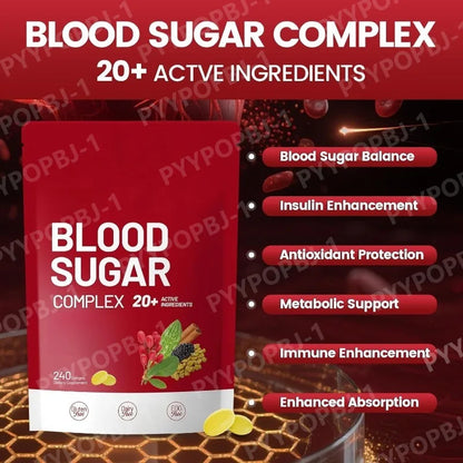Blood Sugar Complex Supplement Advanced Formula with 20 Herbs and Vitamins Daily Health Support 240 Softgels Per Bag Vegan