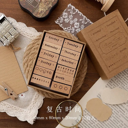 Cute Flower Week Day Moon Stamps For Scrapbooking DIY Journaling Card Deco Craft Supplies Hobby Girl Seal Wooden Stamping