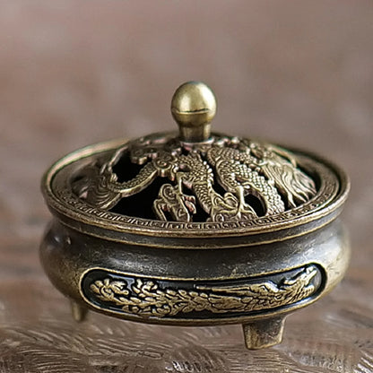 100% Pure Sandalwood Incense Powder 20g Kit Vintage Brass Burner Antique Dragon Censer For Zen Yoga Meditation Home Aromatherapy