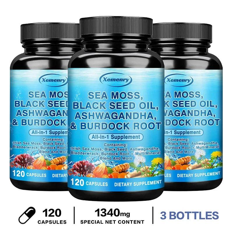 Sea Moss, Black Seed Oil, Ashwagandha & Burdock Root - Provide Energy and Enhance Immunity