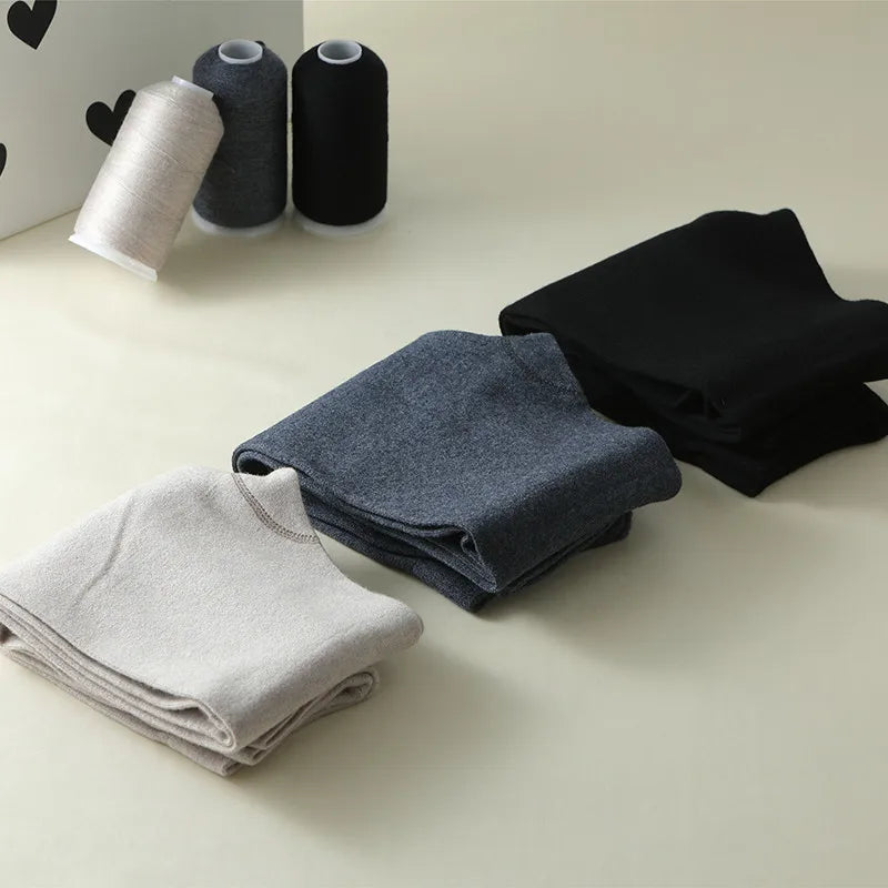 Adult Winter Thermal Thickened High-Waist Wool Leggings Pure Wool Base Layer Knit Pants Thigh-High Tights for Autumn