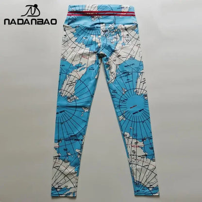 NADANBAO Woman Map Printed Leggings High Waist Skinny Trousers Lady Sporty Workout Pants Female Outdoor Running Riding Bottom